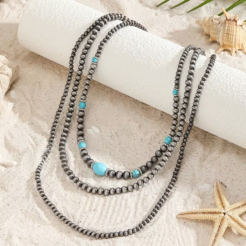 Turquoise Drie-strengen Ketting Moderne Ketting