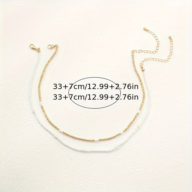 Gelaagde Gouden & Parels Beaded Ketting Set