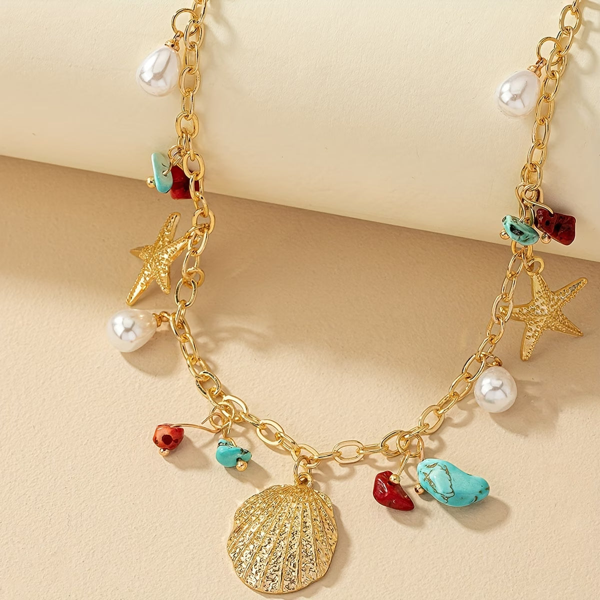 Kustparel en Turquoise Schelpenarmband