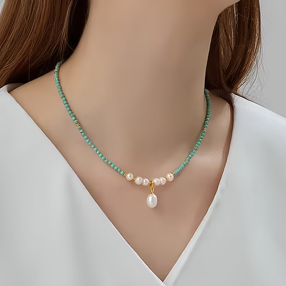 Premium Minimale Turquoise en Parel Ketting