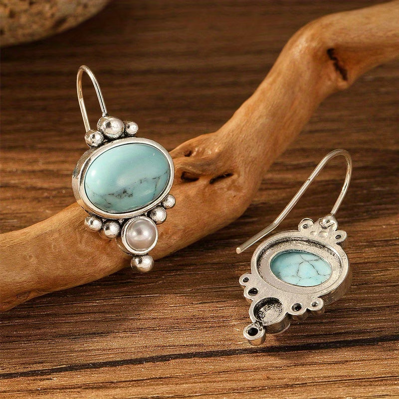 Elegante Turquoise Ingelegde Dangle Oorbellen
