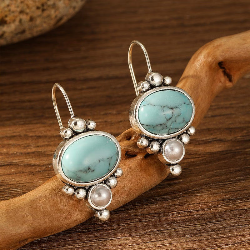 Elegante Turquoise Ingelegde Dangle Oorbellen