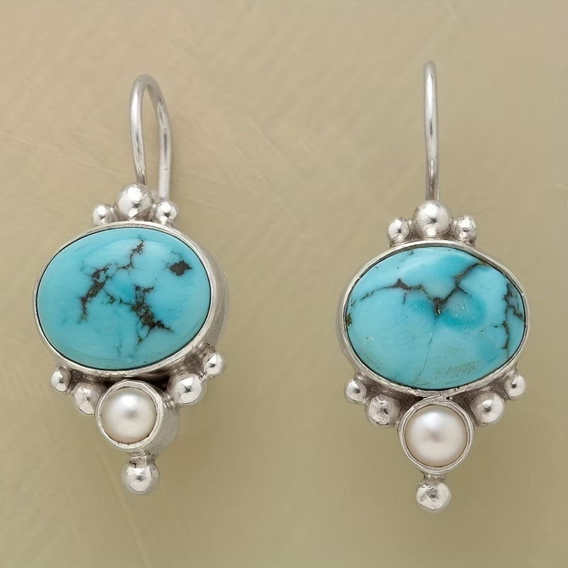 Elegante Turquoise Ingelegde Dangle Oorbellen