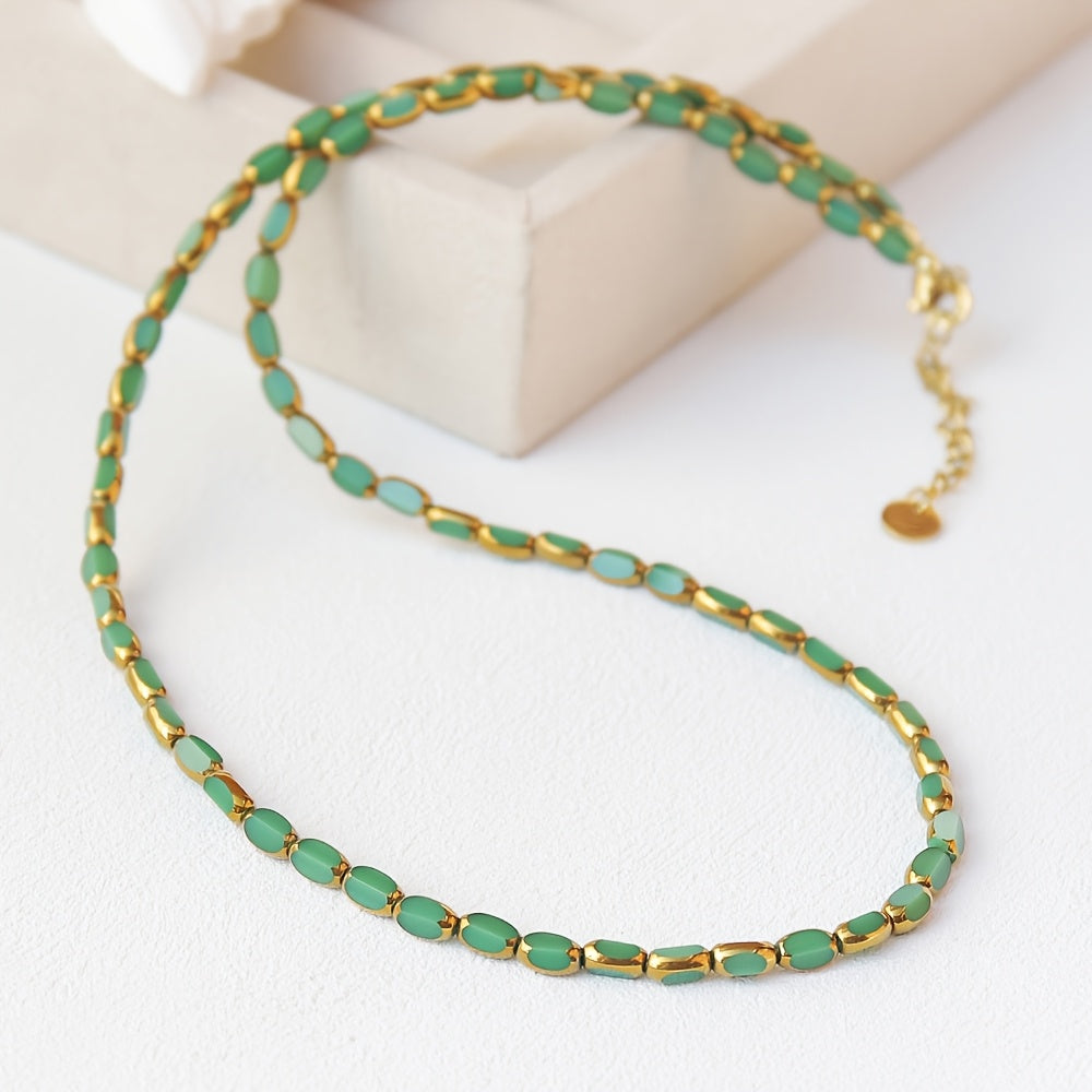 Elegante Turquoise Ovalen Kralenketting