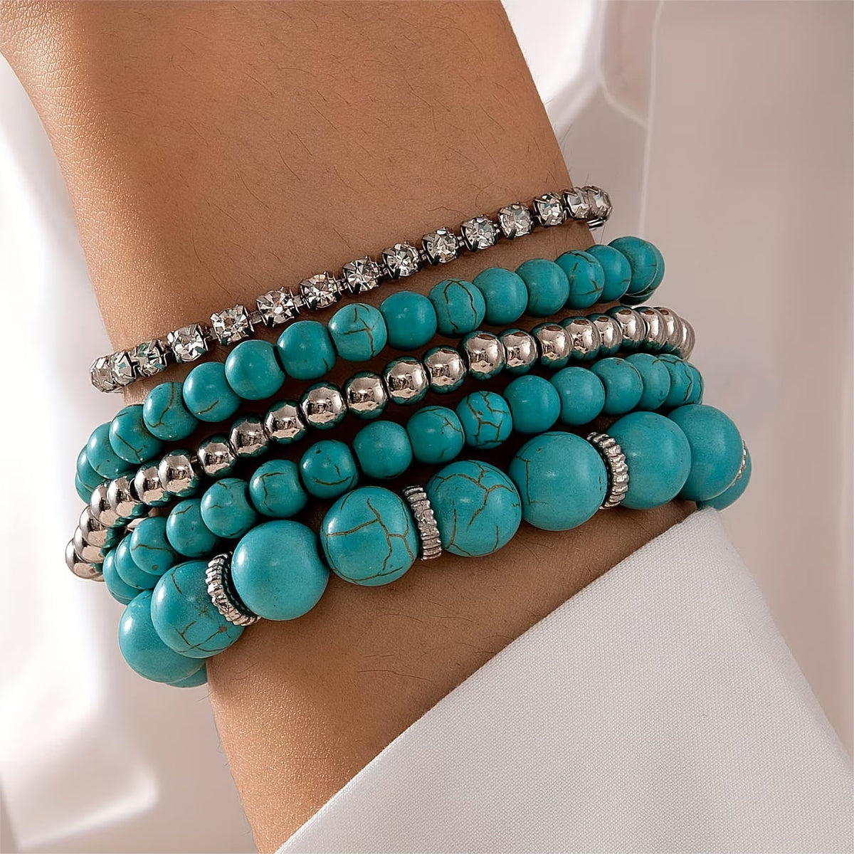 Grote Turquoise Kralenarmband set van 5
