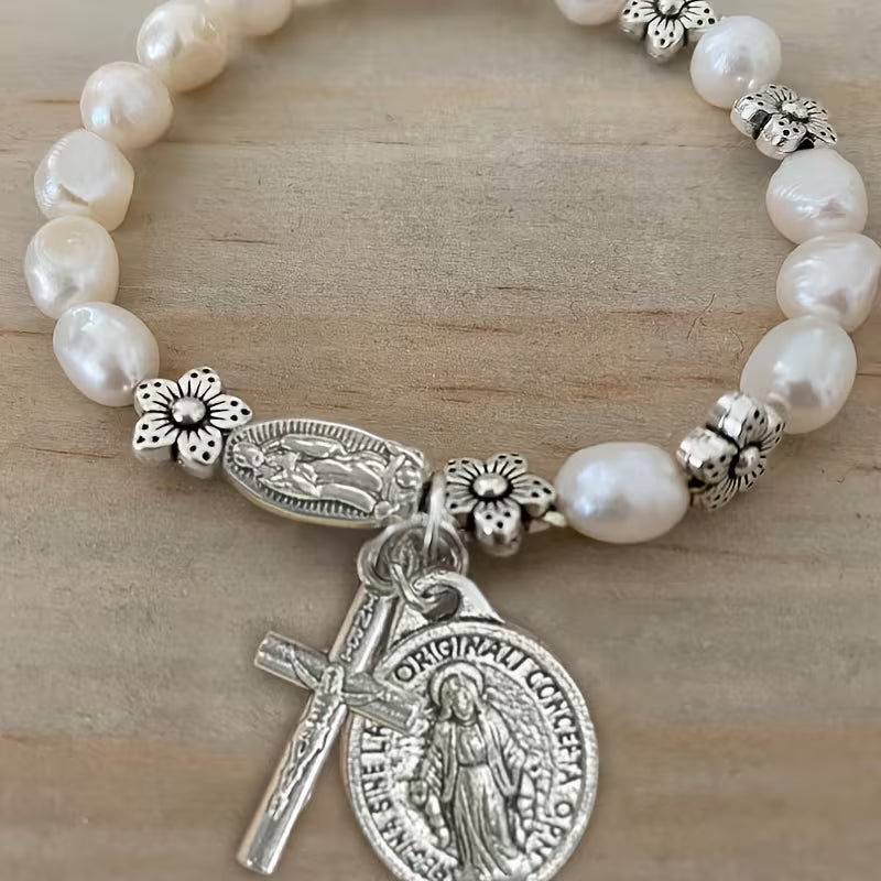 Elegante Parels Bloem Geloof Armband