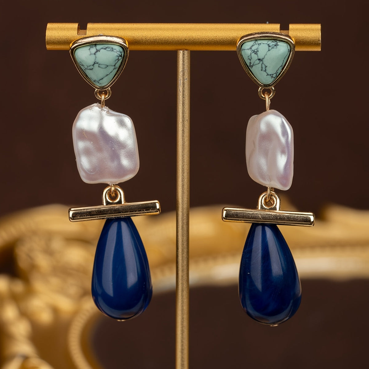 Luxe Turquoise Parel Dangle Oorbellen