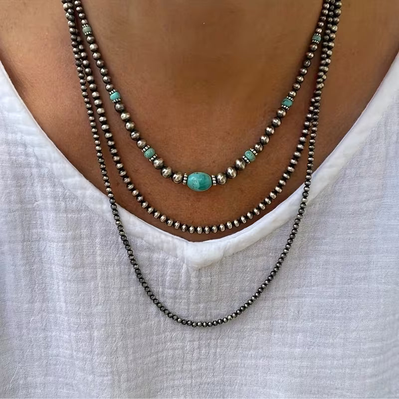 Turquoise Drie-strengen Ketting Moderne Ketting
