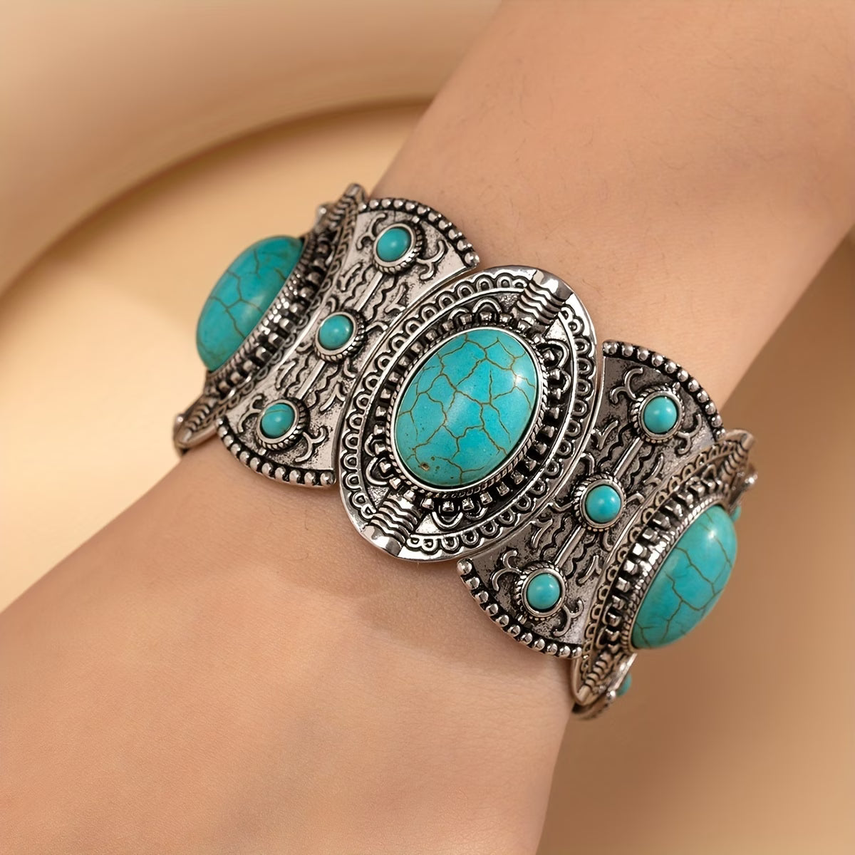 Premium Boheemse Zilveren Turquoise Armband