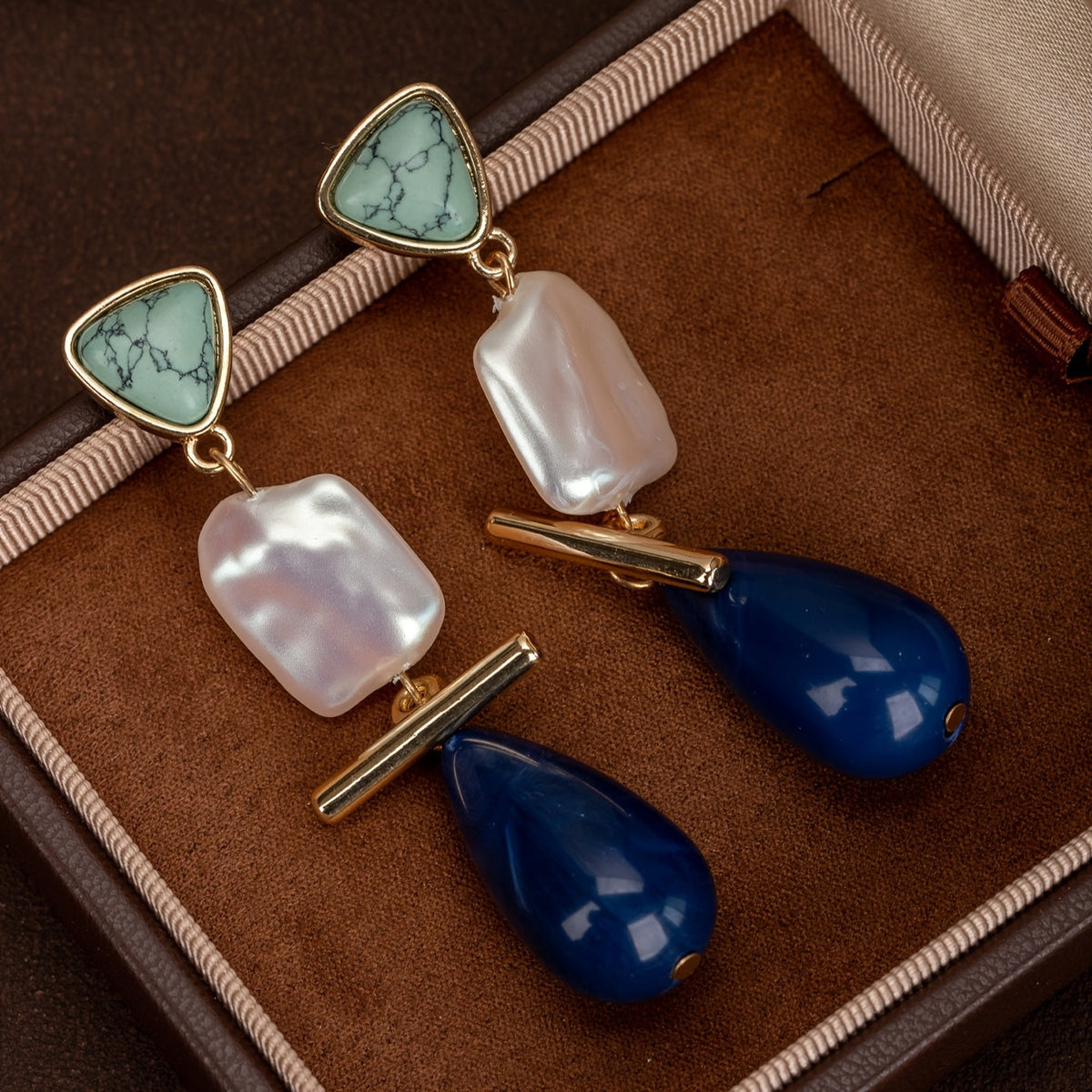 Luxe Turquoise Parels Dangle Oorbellen