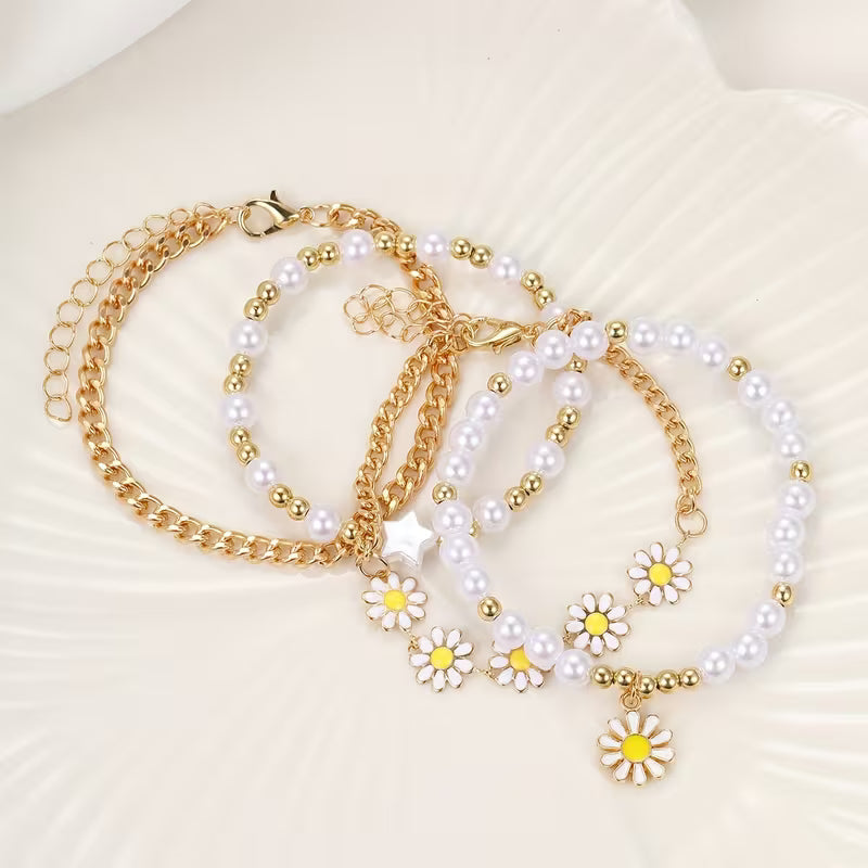 Parel Daisy Stapelarmband Set van 4