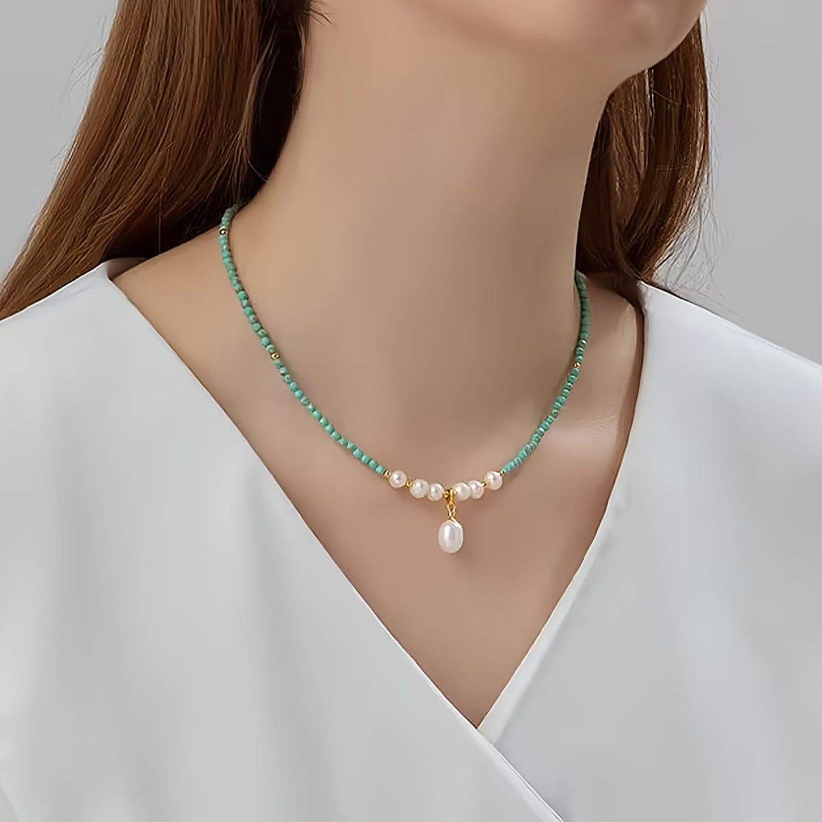 Premium Minimal Turquoise en Parel Halsketting
