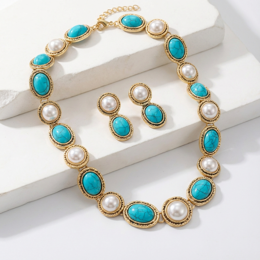Antiek Turquoise Parel Set