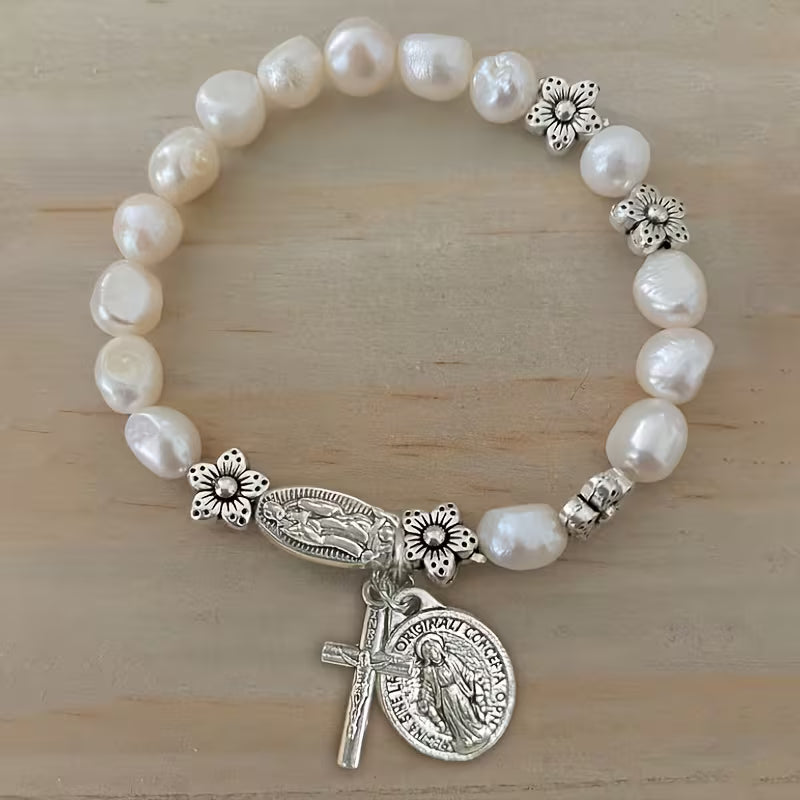 Elegante Parels Bloem Geloof Armband