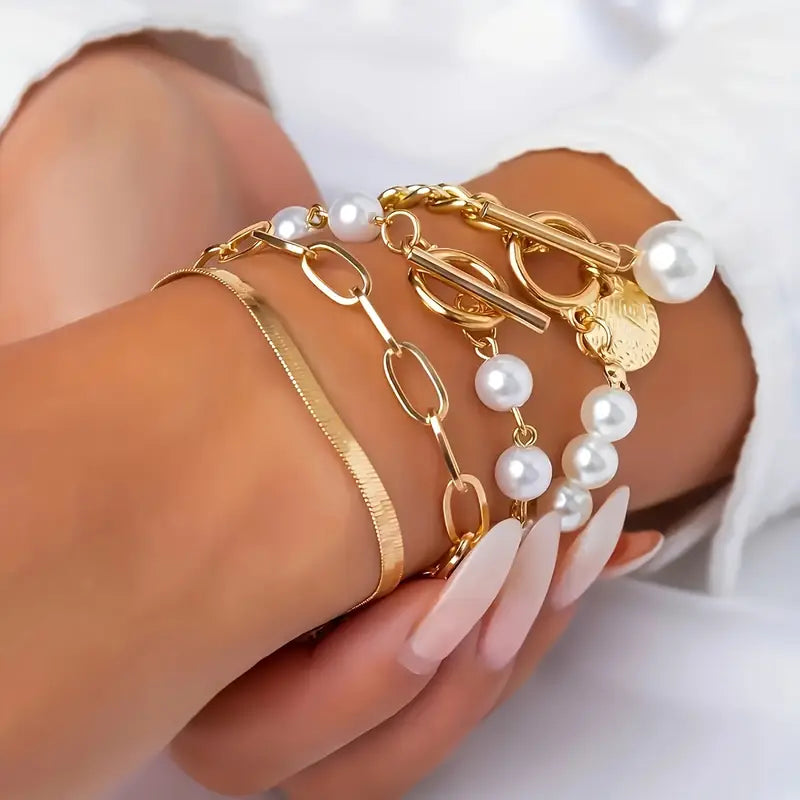 Luxe Gelaagde Parelarmband Set