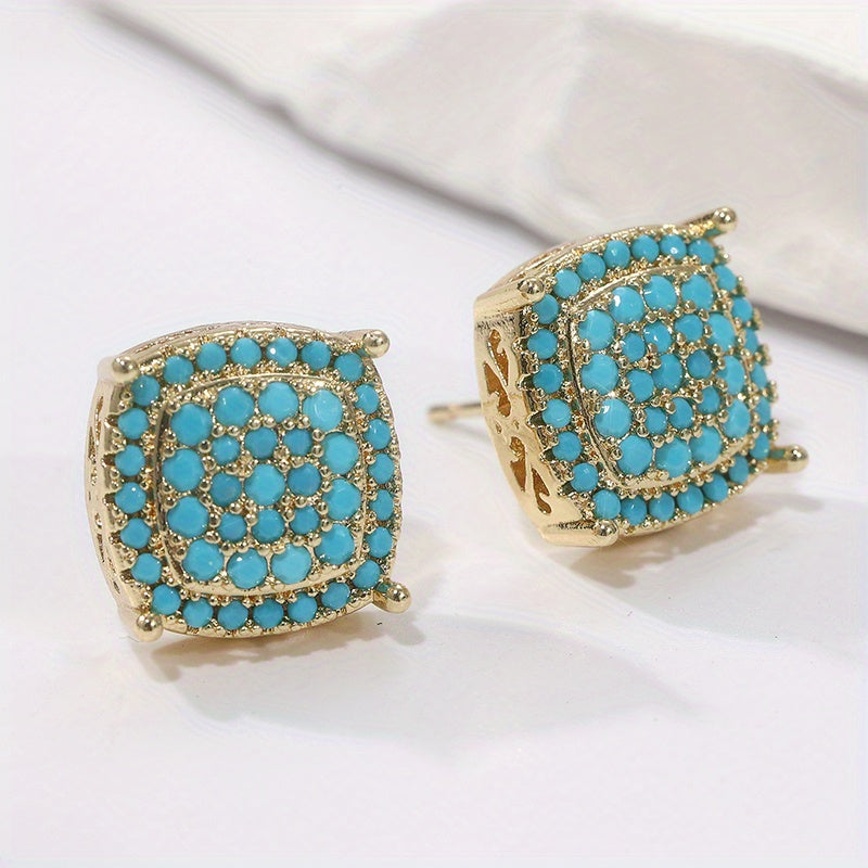 Mooie Vierkante Turquoise Stud Oorbellen