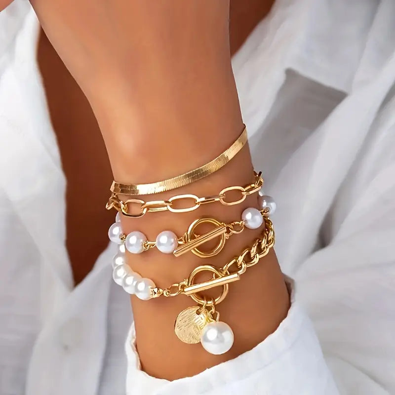Luxe Gelaagde Parelarmband Set