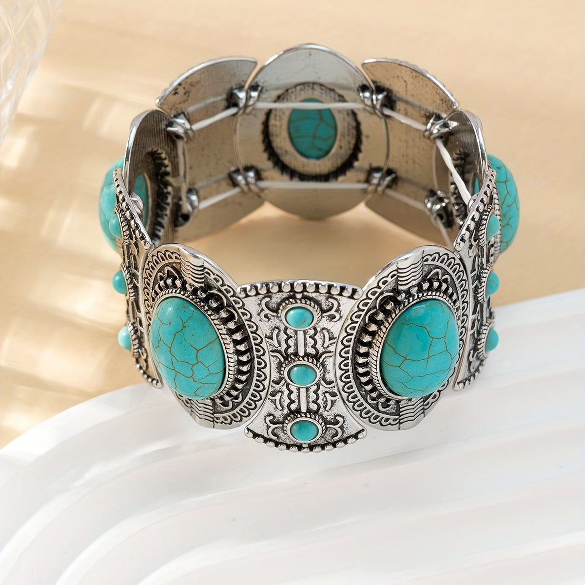 Premium Boheemse Zilveren Turquoise Armband