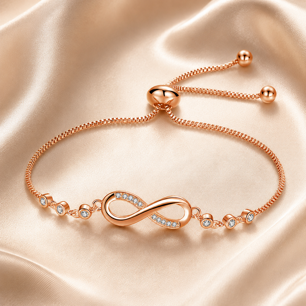 Chic verstelbare armband in roségoud in de vorm van een oneindigheidssymbool