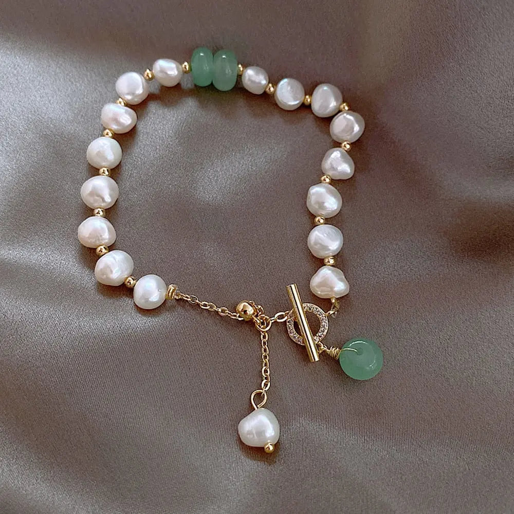 Natuurlijke Parel & Jade Armband