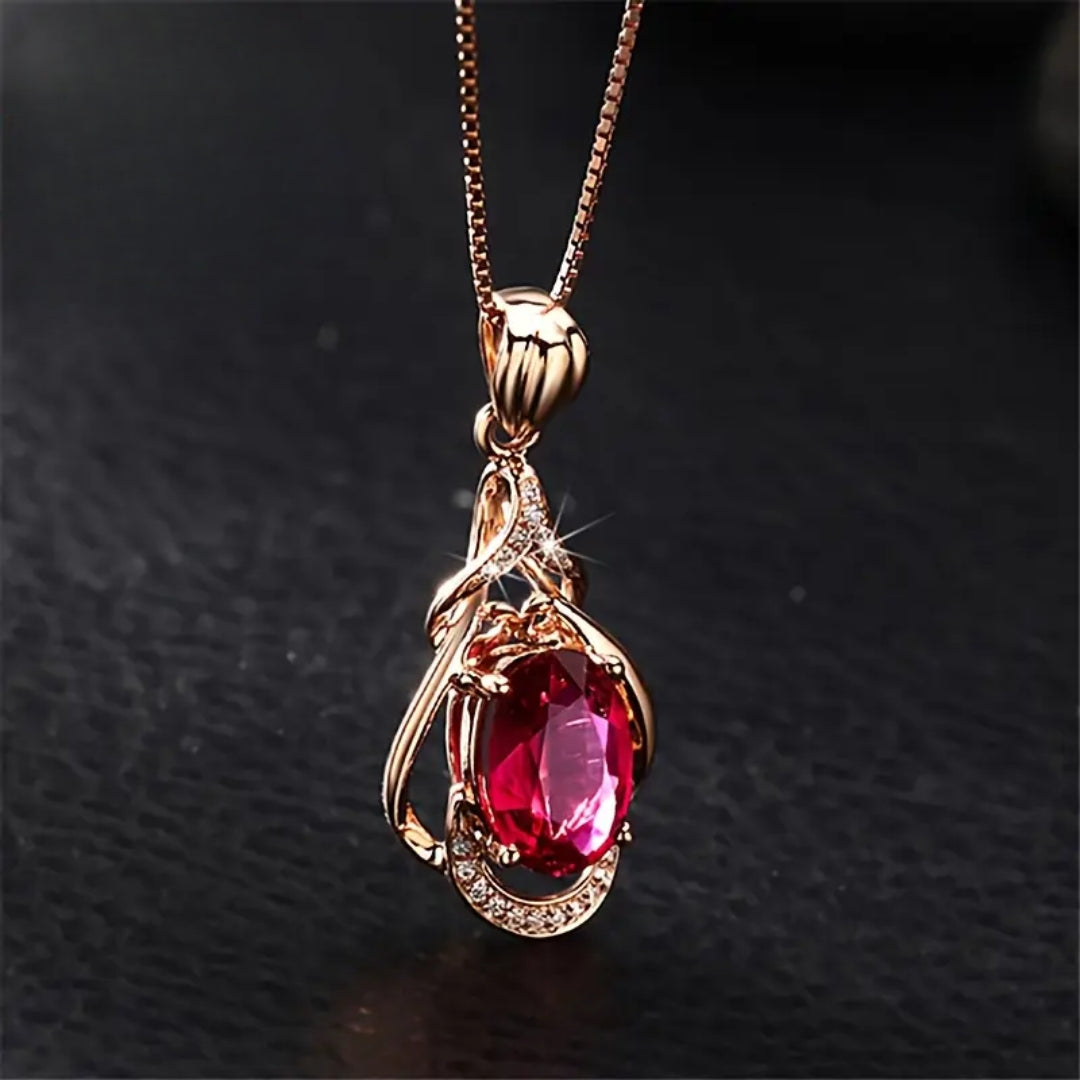 Elegante Halsketting met Rode Kristallen en Goud