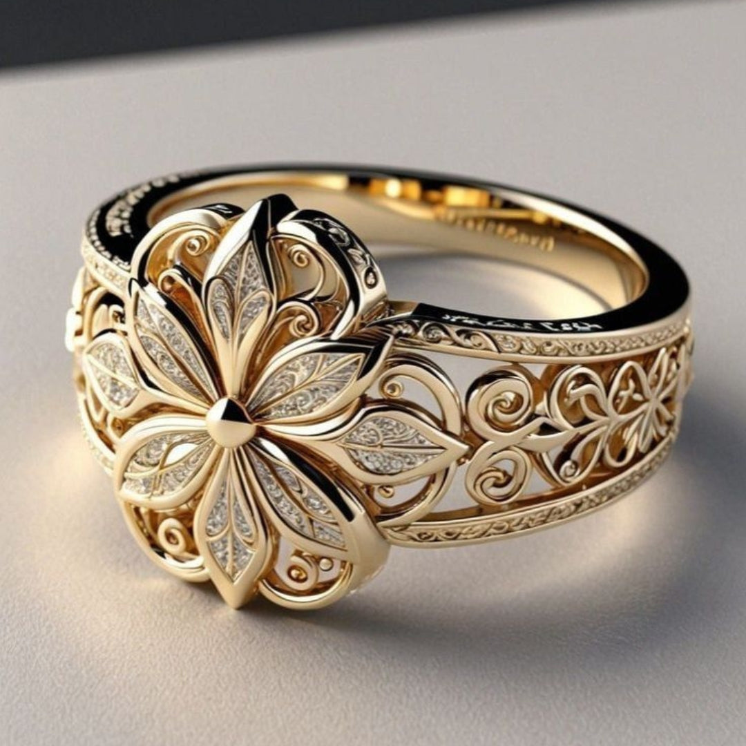 Gouden ring met florale zirkonia's