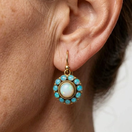 Premium Parel en Turkoois Opal Halo Oorbellen