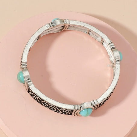 Boheemse Zilveren Turquoise Armband