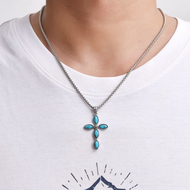 Premium Boheemse Turquoise Kruis Ketting