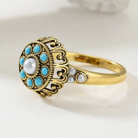 Premium Bloem Turquoise Parel Ring