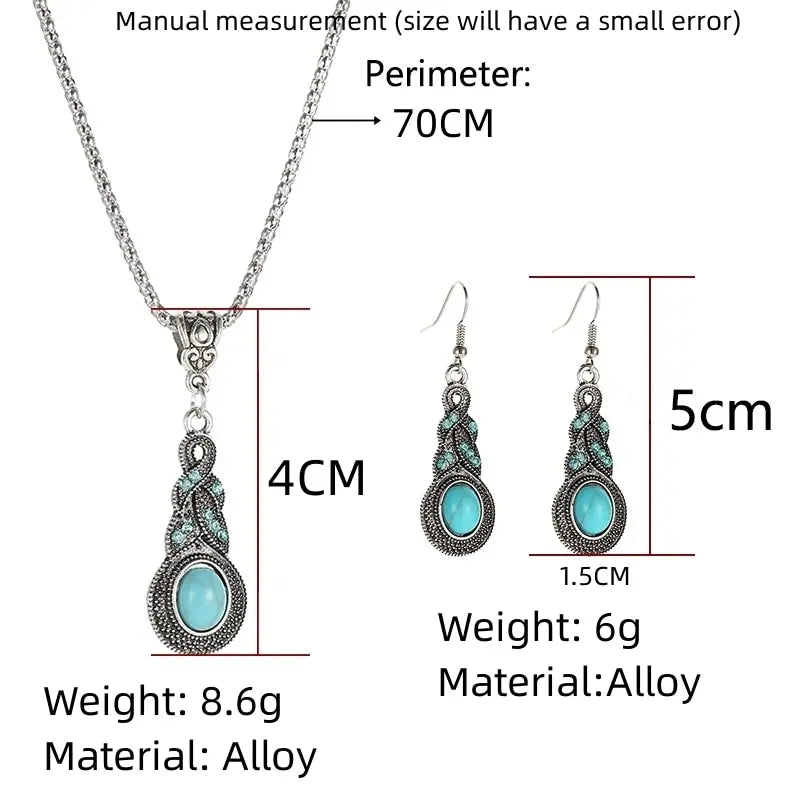 Elegante Turquoise Halsketting en Oorbellen Set