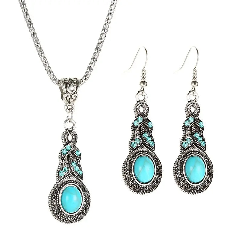 Elegante Turquoise Halsketting en Oorbellen Set