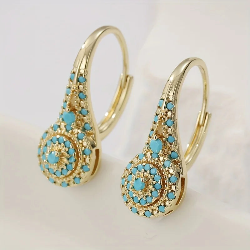 Gouden Turquoise Bloem Oorbellen