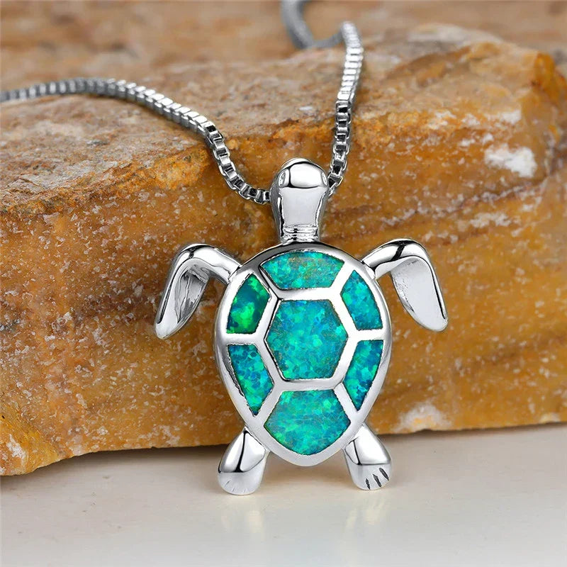 Vintage Groene Vuur Opal Schildpad Hanger