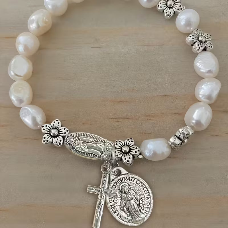 Elegante Parels Bloem Geloof Armband
