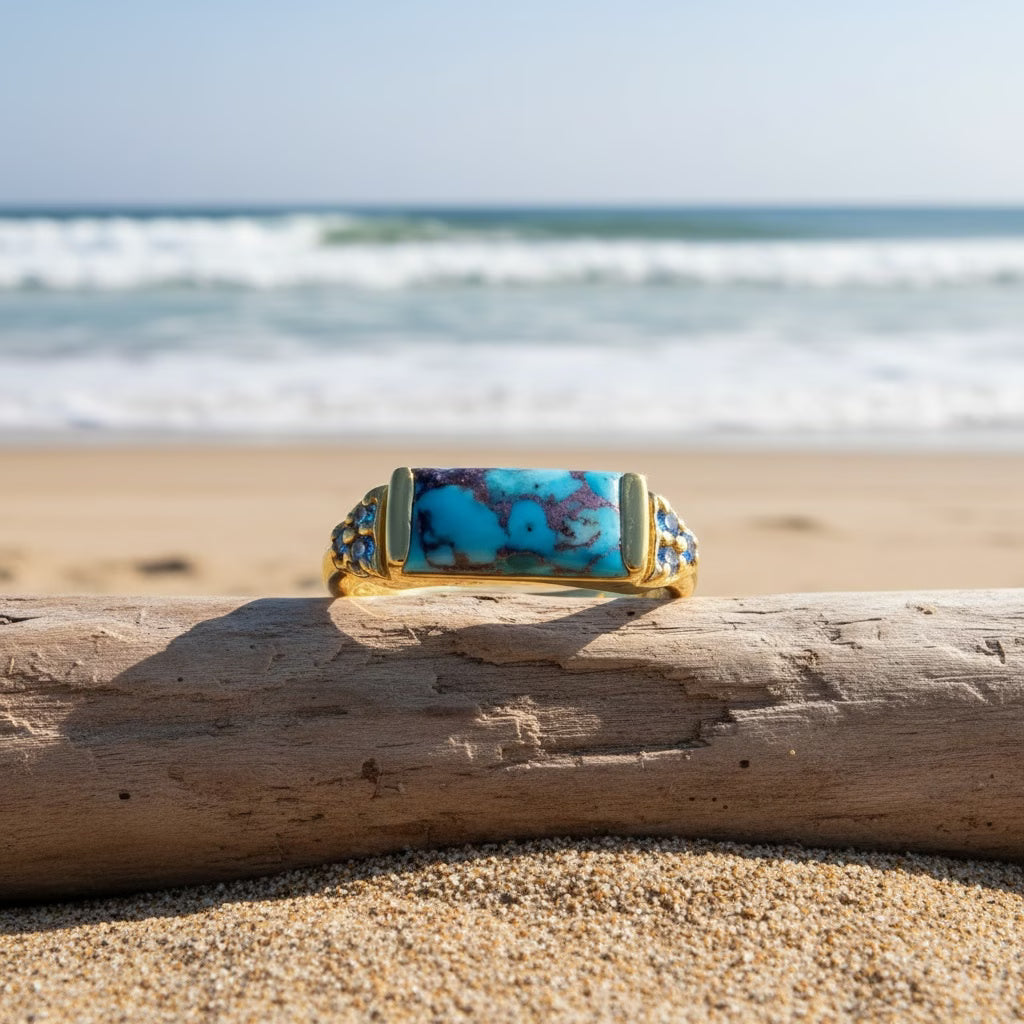 Boheemse Gouden Turquoise Ring
