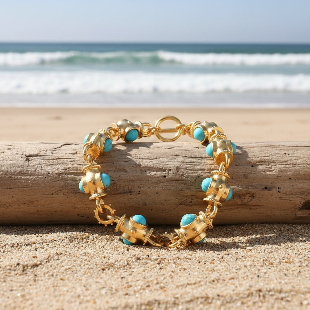 Elegante Turquoise Cabochon Link Armband