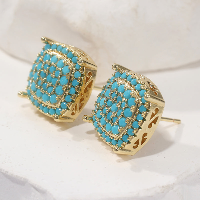 Mooie Vierkante Turquoise Stud Oorbellen