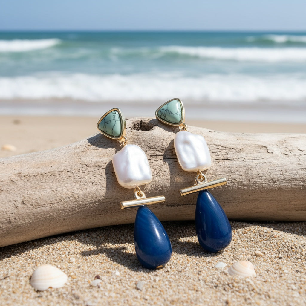 Luxe Turquoise Parel Dangle Oorbellen