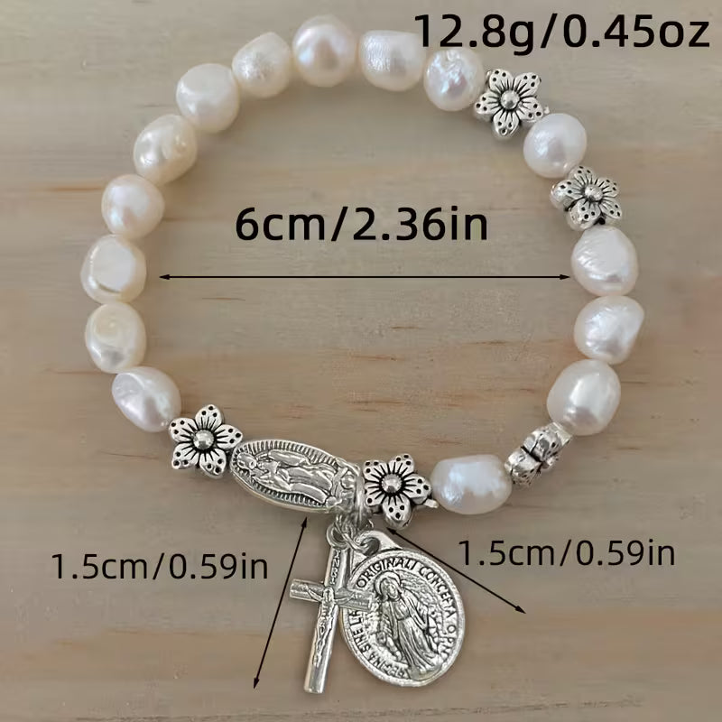 Elegante Parels Bloem Geloof Armband