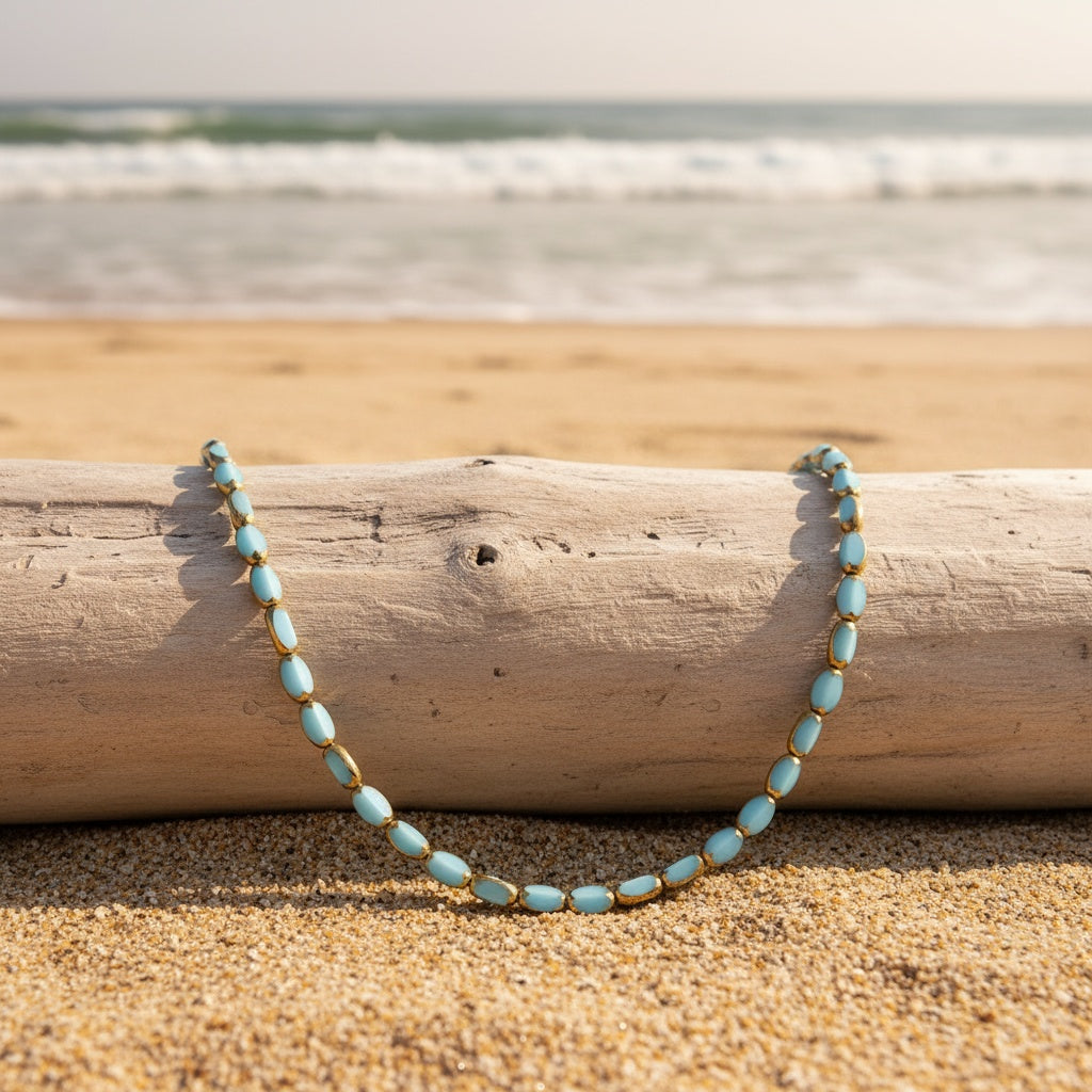 Elegante Turquoise Ovalen Kralenketting
