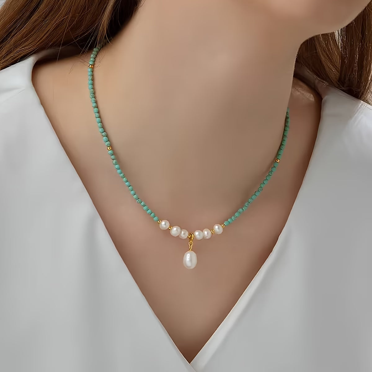 Premium Minimale Turquoise en Parel Ketting