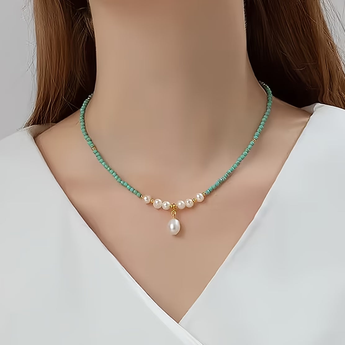 Premium Minimal Turquoise en Parel Halsketting