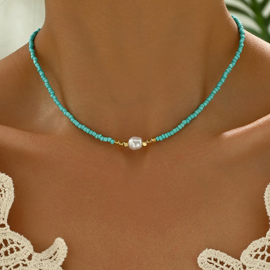 Minimale Turquoise en Parel Ketting