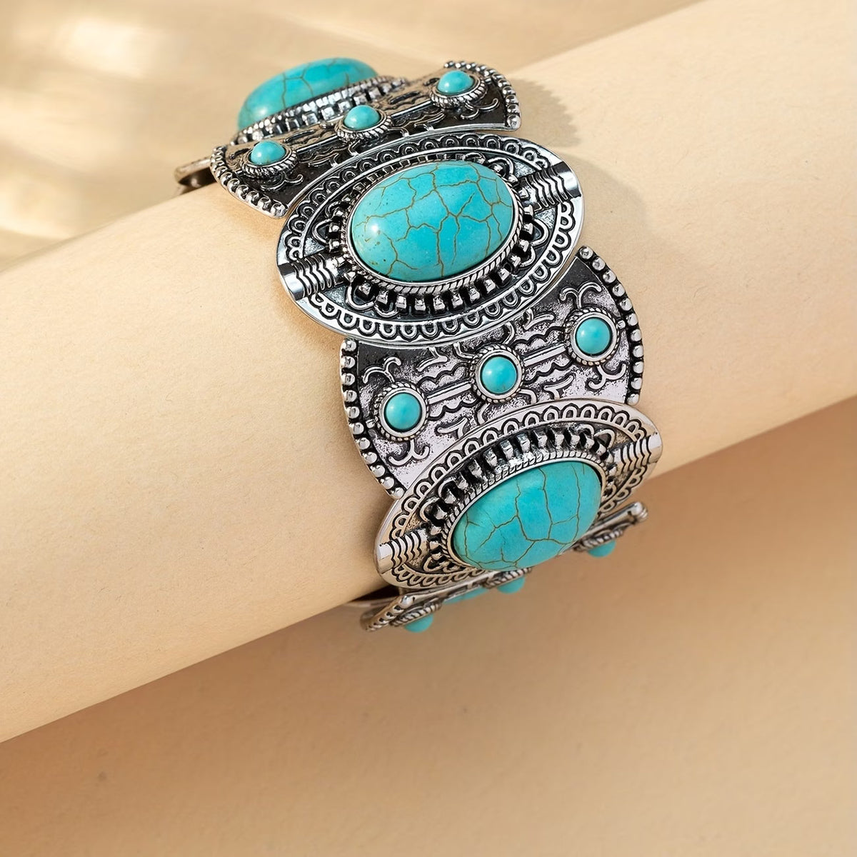 Premium Boheemse Zilveren Turquoise Armband