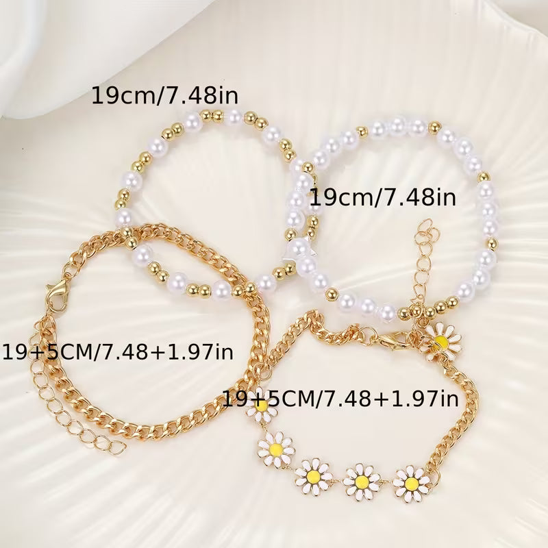 Parel Daisy Stapelarmband Set van 4