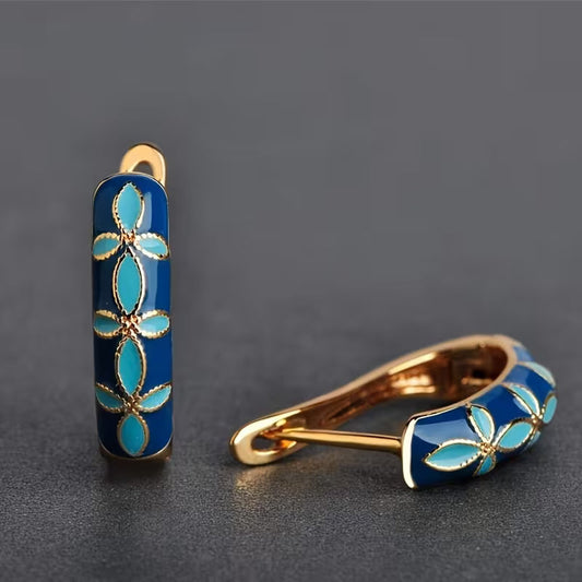 Vintage Turquoise Bloem Hoepel Oorbellen