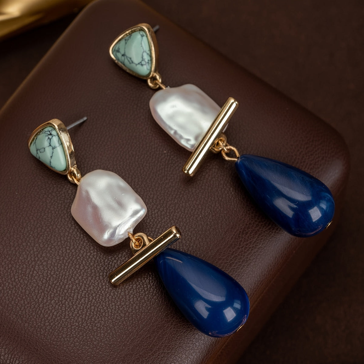 Luxe Turquoise Parels Dangle Oorbellen