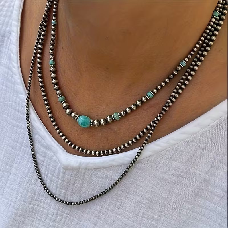 Turquoise Drie-strengen Ketting Moderne Ketting