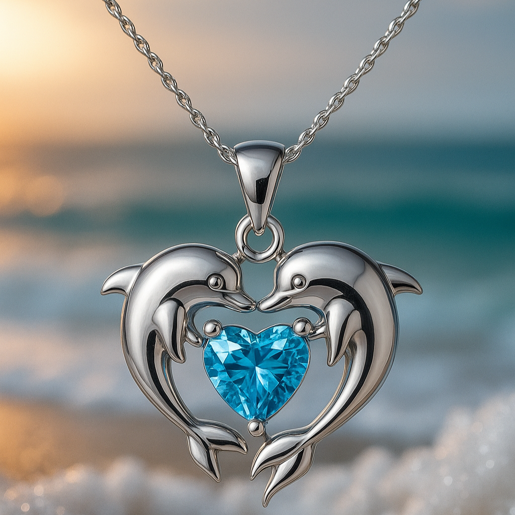 Tijdloos zilveren collier met dubbele dolfijn en opaal